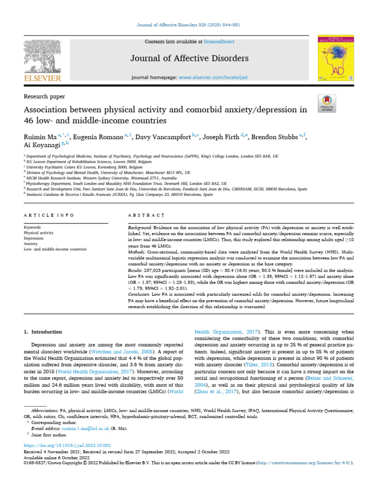 Physical Activity's Impact on Anxiety/Depression | PDF | Major ...