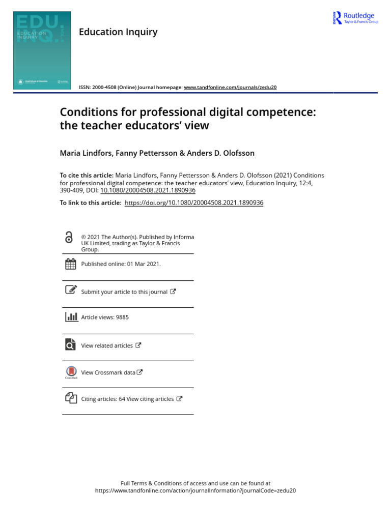 Conditions for Professional Digital Competence the Teacher Educators ...