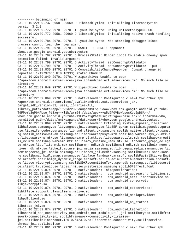 YouTube App Crash Log Analysis | PDF | Java (Programming Language ...