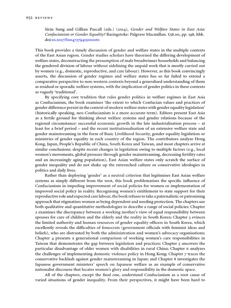 Gender and Welfare States in East Asia- Confucianism or Gender Equality ...