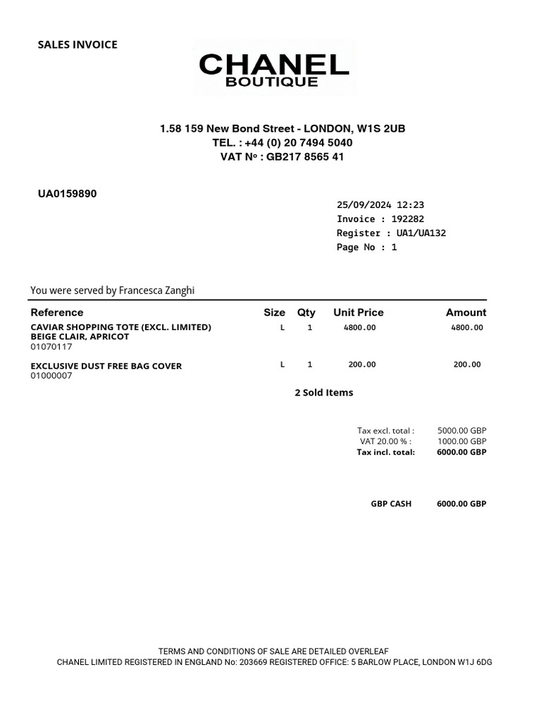 Invoice for Caviar Shopping Tote | PDF