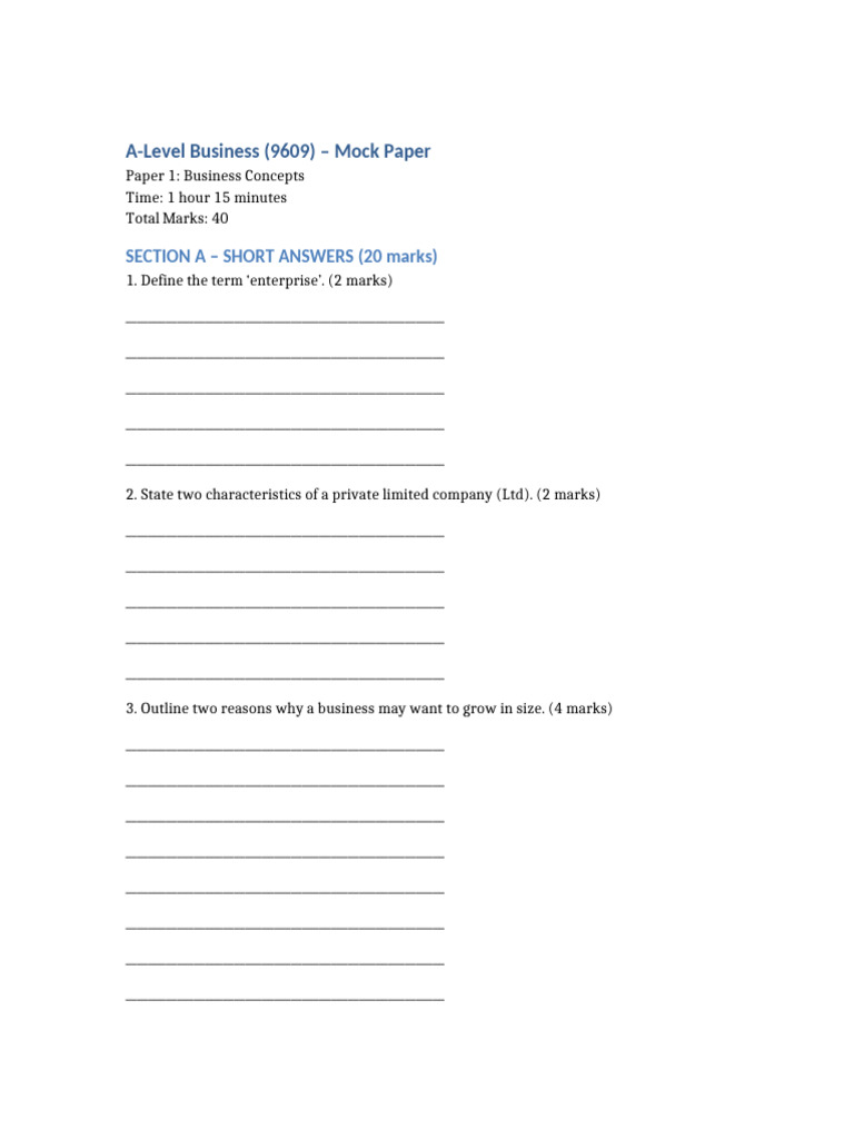 A Level Business Mock Paper | PDF | Business