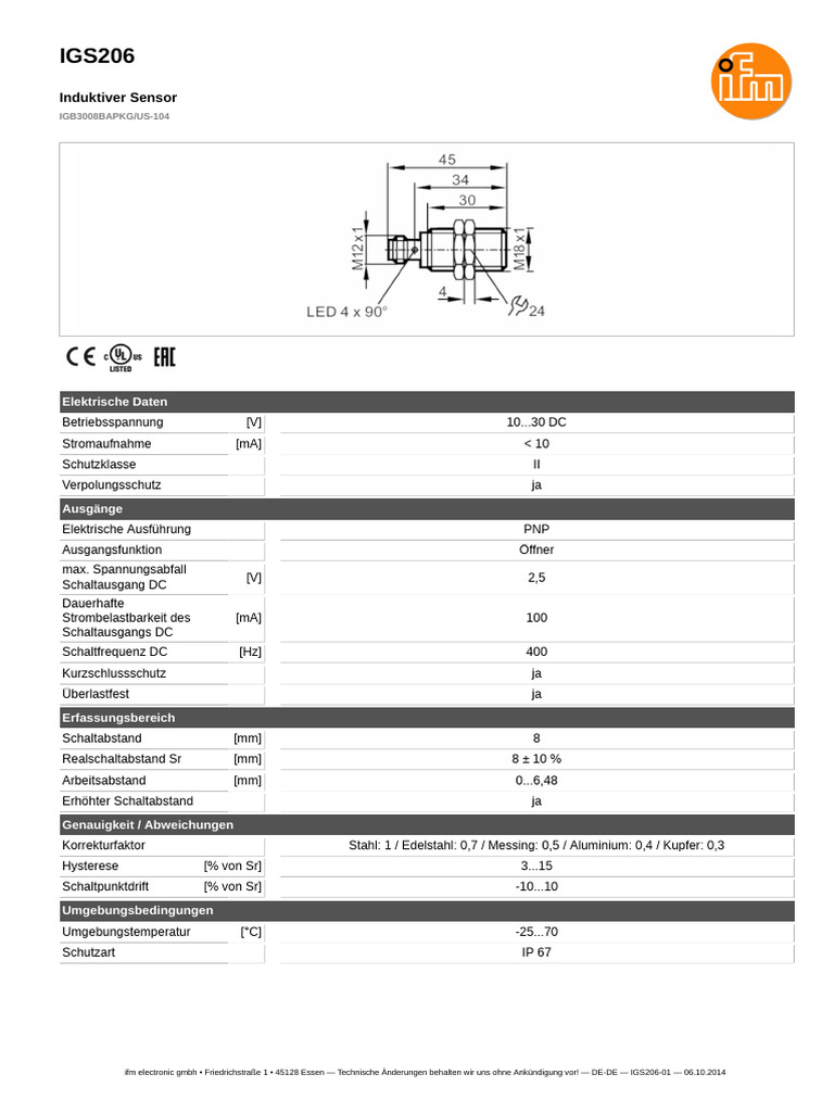 IFM Data Sheet IGS206 | PDF