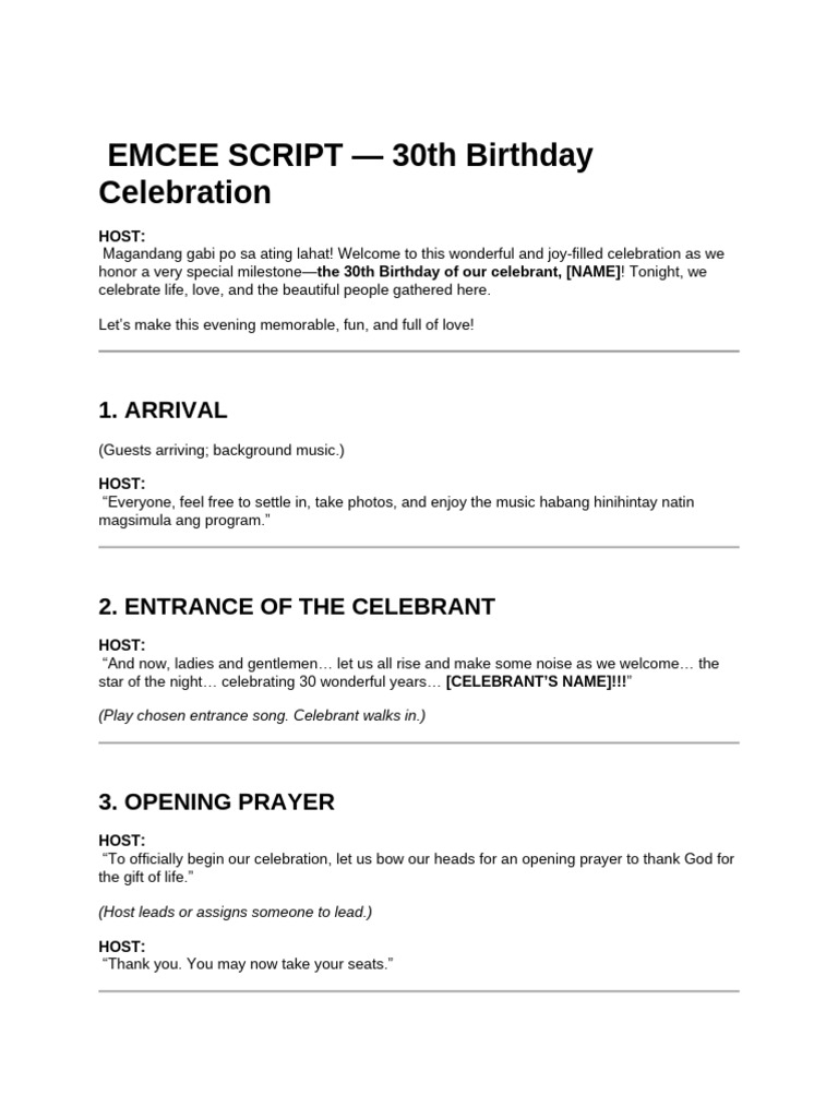 30th Birthday Emcee Script | PDF