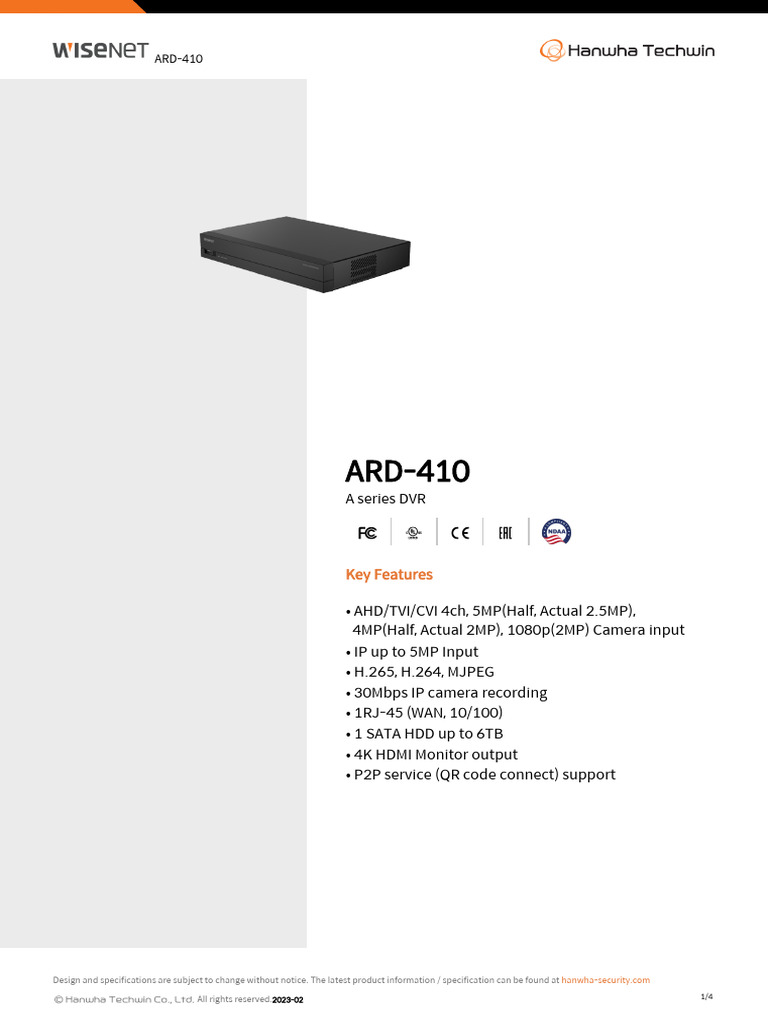 Hanwha ARD-410 4CH DVR Specifications | PDF | Communications Protocols ...
