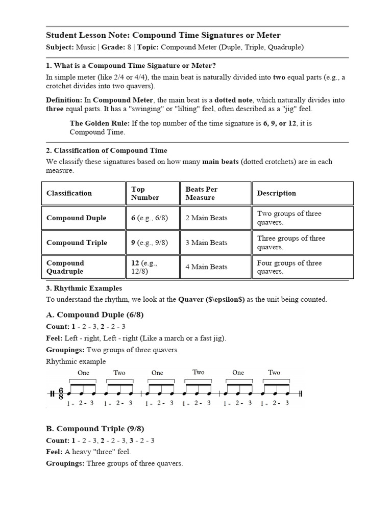 Student Note WEEK 2 - Compound Time Signture | PDF