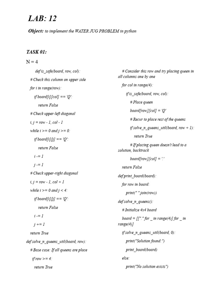 Python Water Jug Problem Solution | PDF