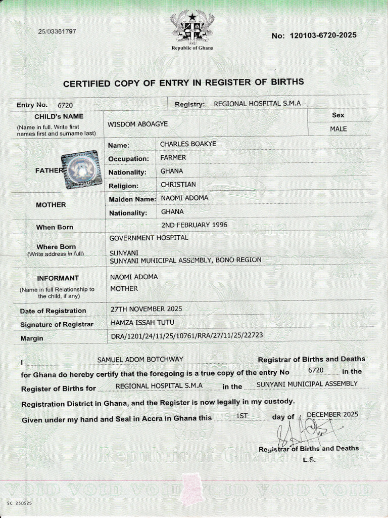 Birth Cert Ghana | PDF