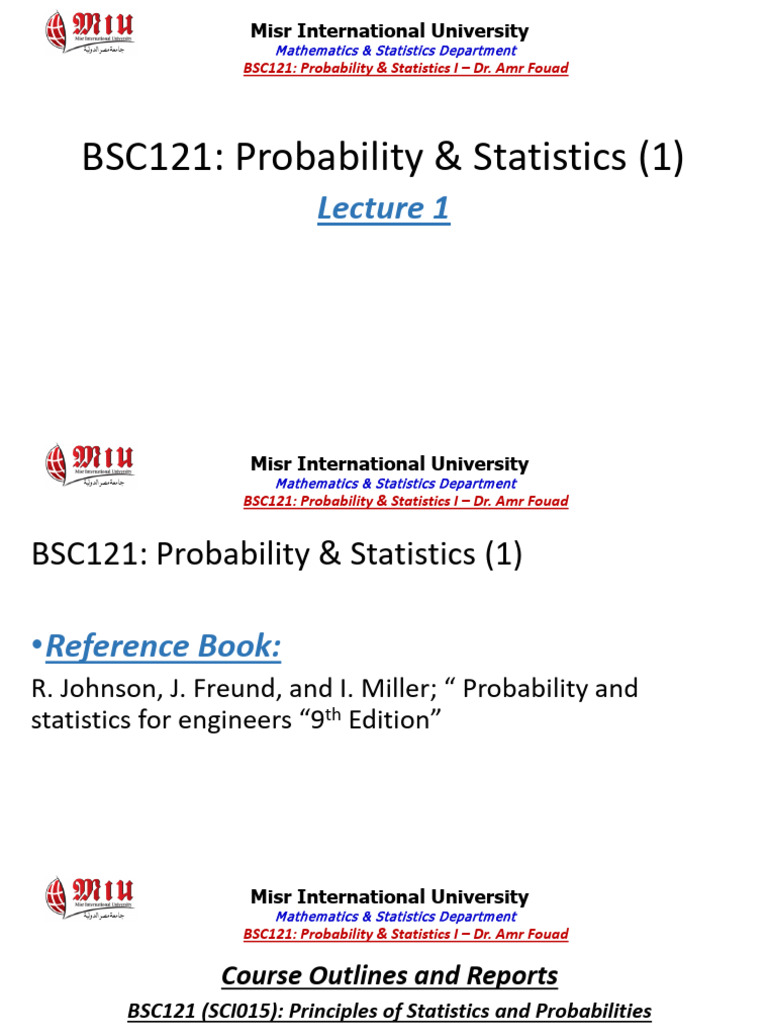 BSC121 Probability & Statistics Course Overview | PDF | Mean | Median