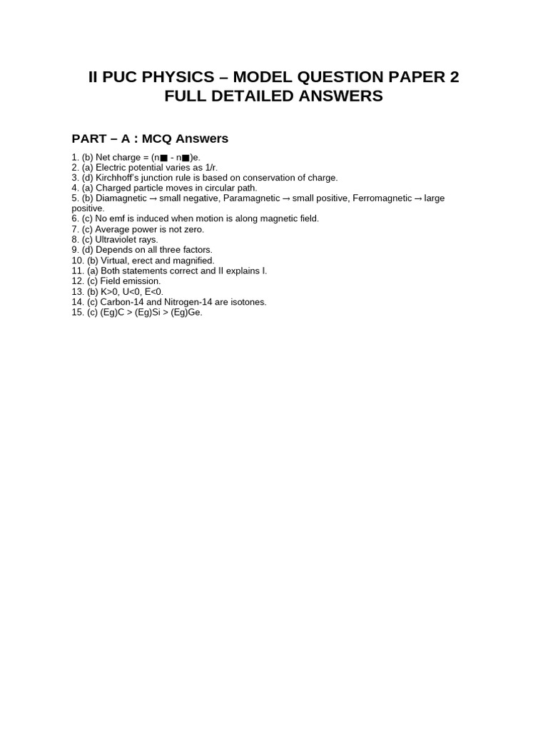 II PUC Physics Model Question Paper 2 | PDF