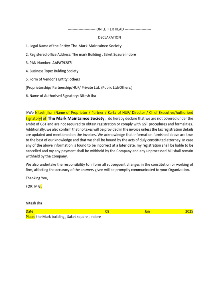 GSTDeclarationFormat The Mark1 | PDF