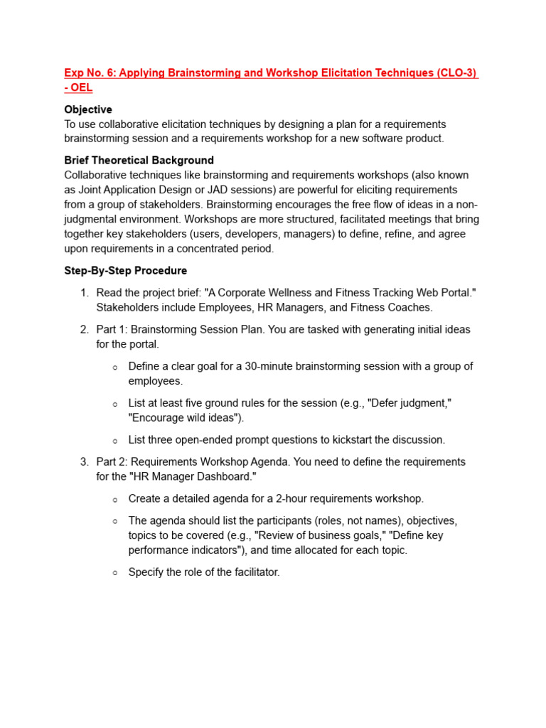 Brainstorming & Workshop Techniques for Software Requirements | PDF