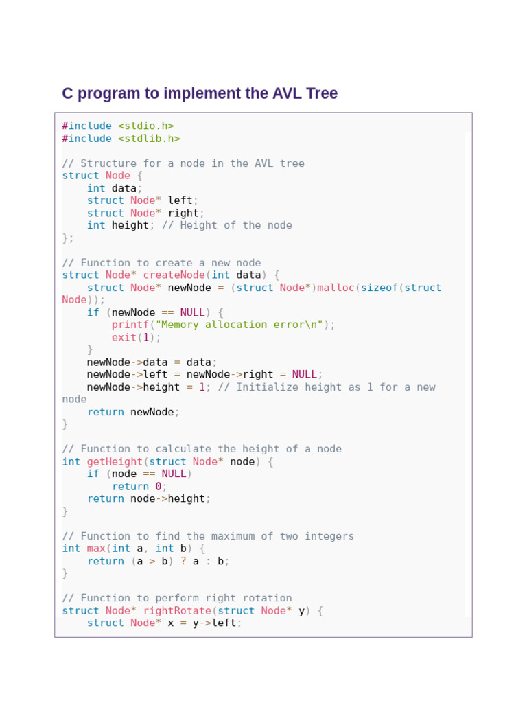 AVL Tree Implementation in C | PDF | Computing | Algorithms And Data ...