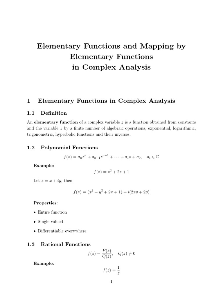 Elementary Functions in Complex Analysis | PDF | Function (Mathematics ...