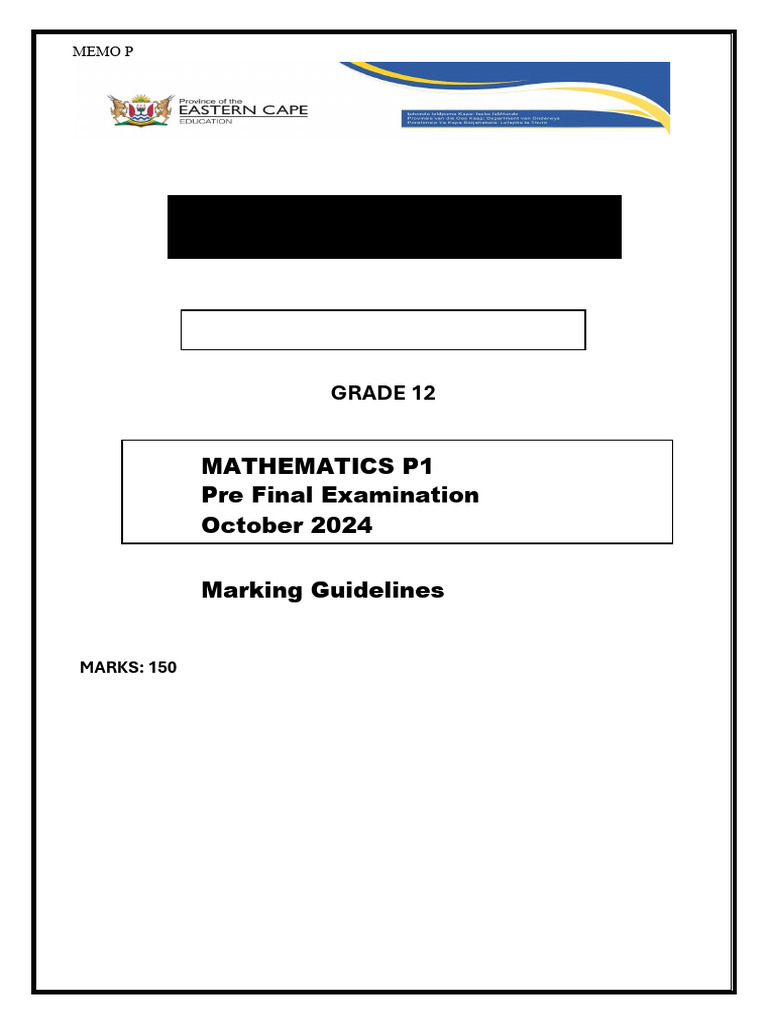 Grade 12 Mathematics P1 Marking Memo | PDF | Elementary Mathematics ...