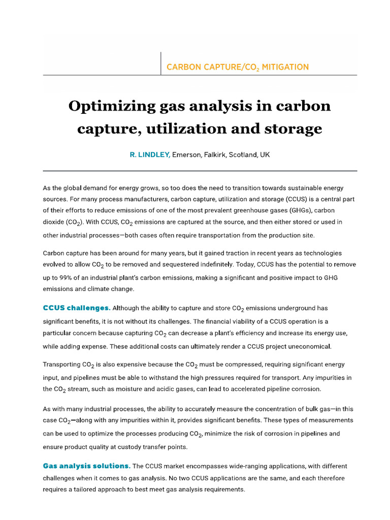 Optimizing Gas Analysis in Carbon Capture, Utilization and Storage | PDF