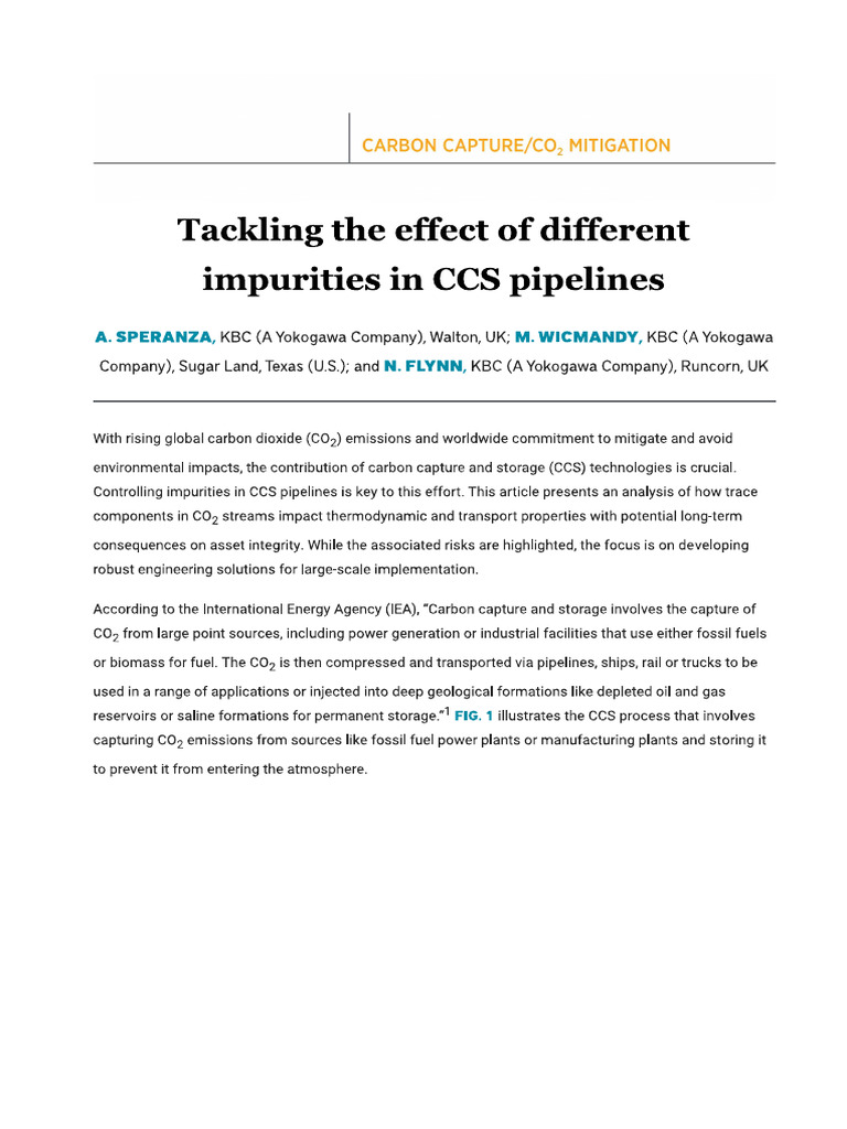 Tackling the Effect of Different Impurities in CCS Pipelines | PDF