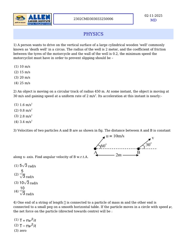 Physics Problems on Motion and Forces | PDF | Rotation Around A Fixed ...