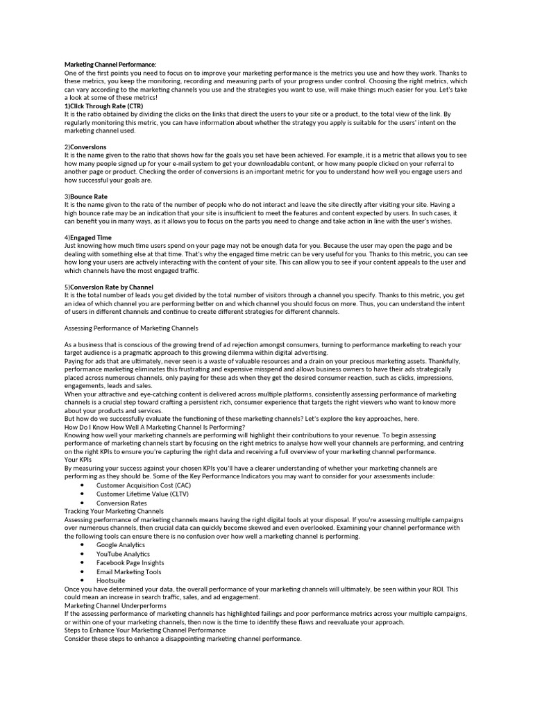 Marketing Channel Performance Metrics Guide | PDF | Performance ...