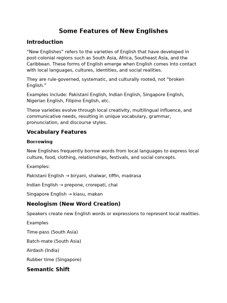 Features of New Englishes Explained | PDF | English Language | Stress ...