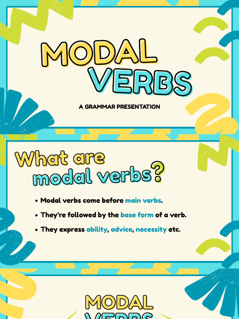 Modal Verbs Grammar Presentation in Green Blue Cute Style | PDF