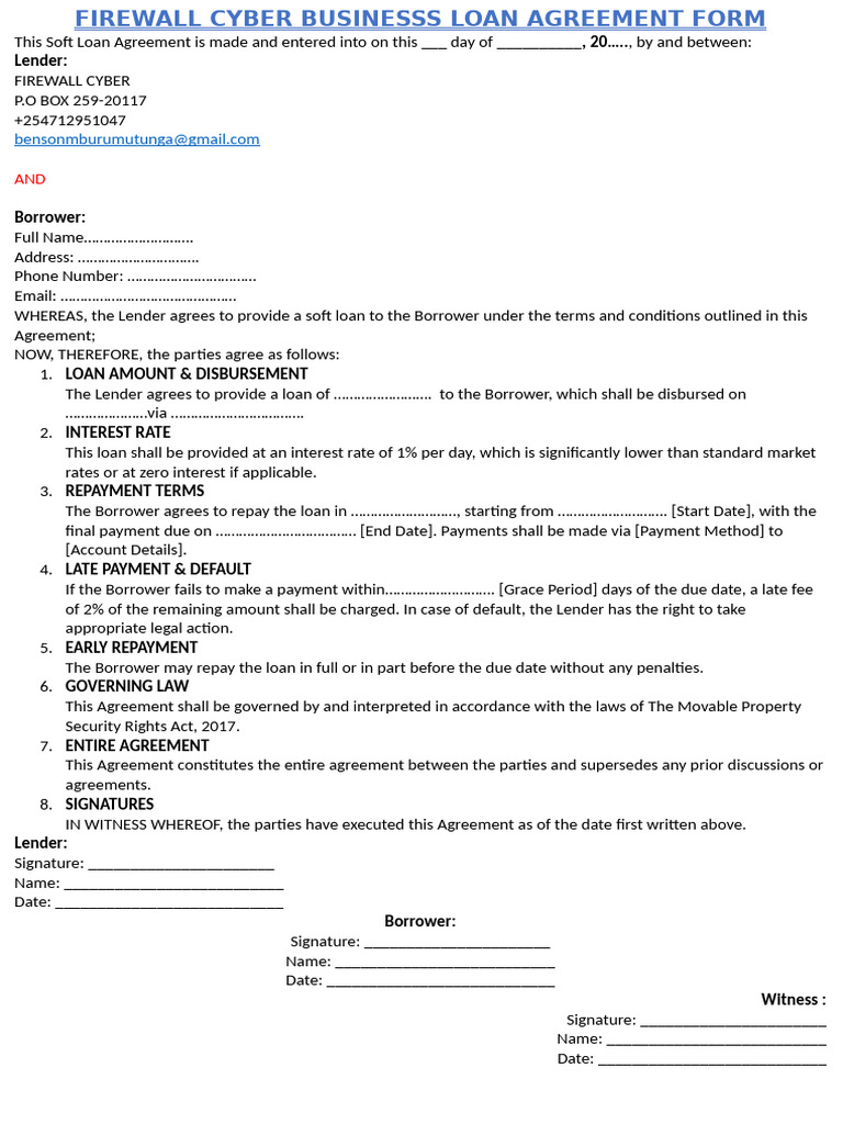 Firewall Loan Form | PDF | Loans | Interest