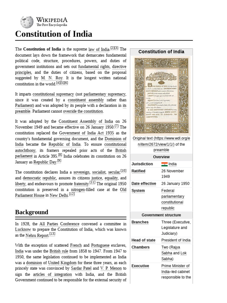 Constitution of India Overview | PDF | Political Charters | Justice