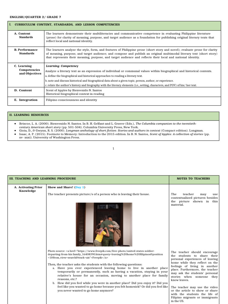 English 7 q2 Dll Week 3 | PDF | Biography | Experience