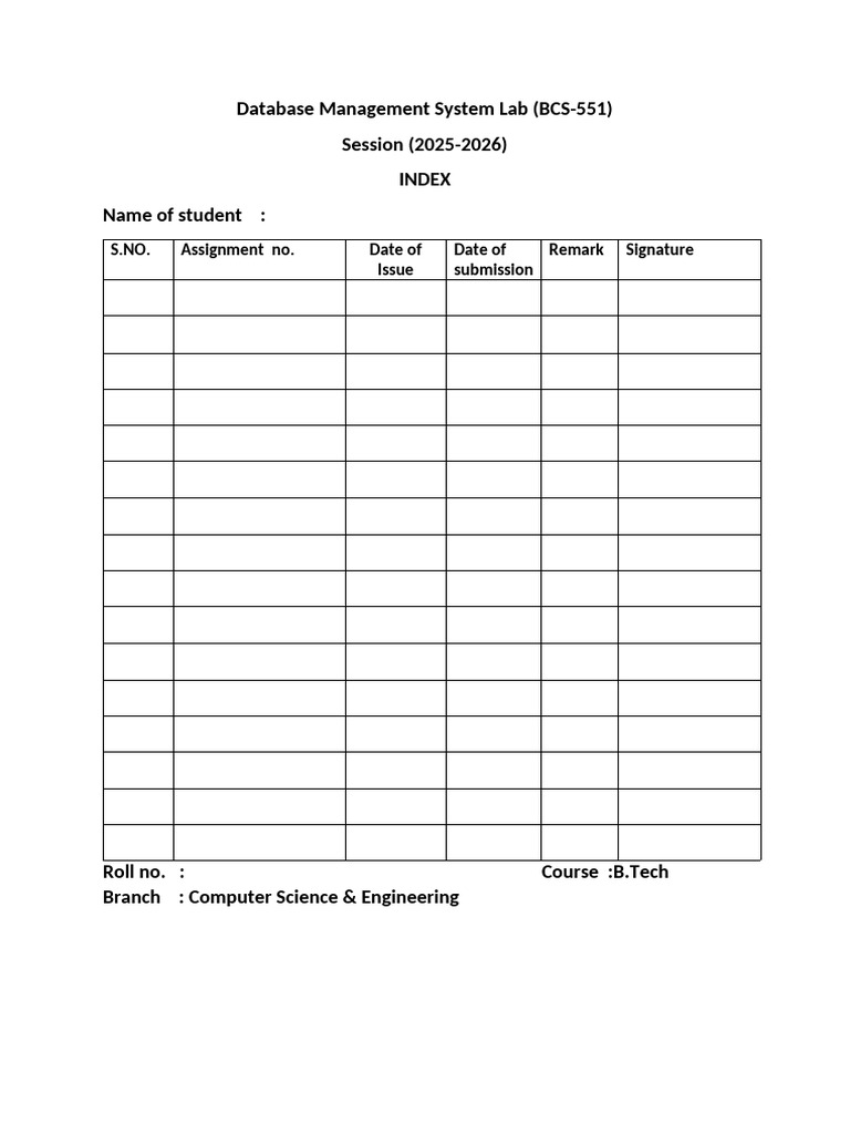 BCS-551 Database Management Lab Report | PDF