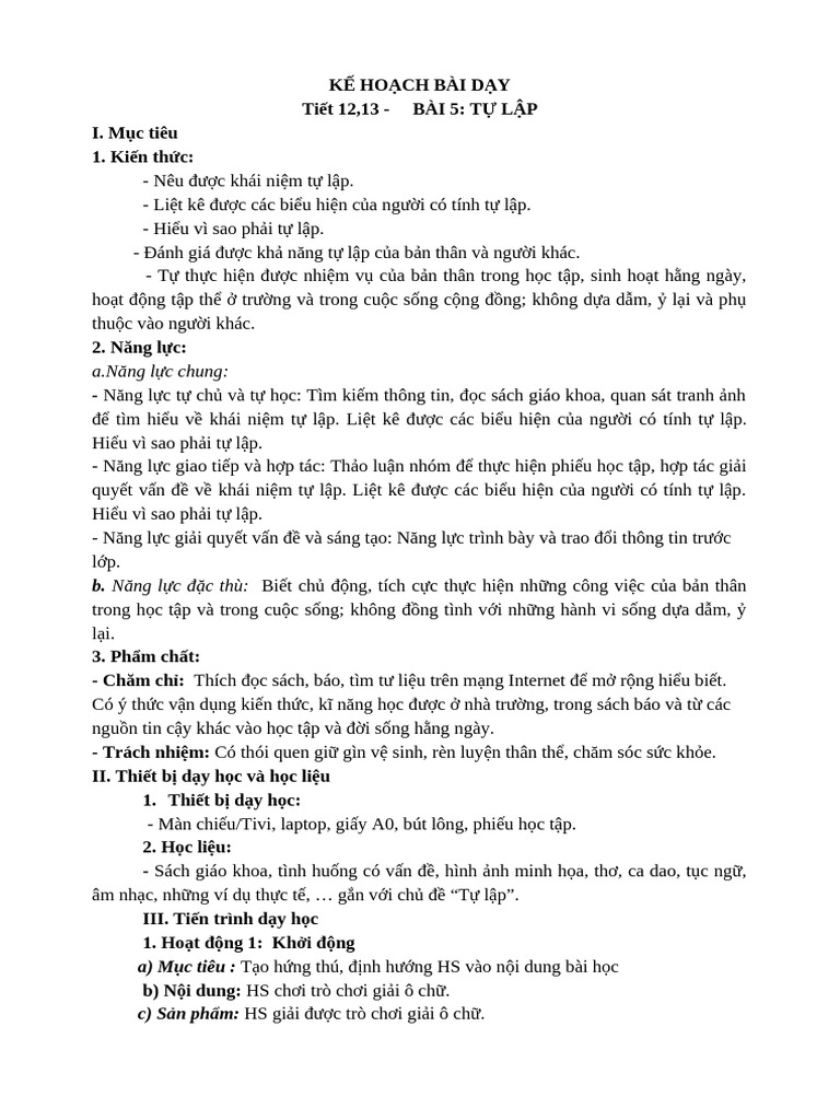 Kế Hoạch Bài Dạy | PDF