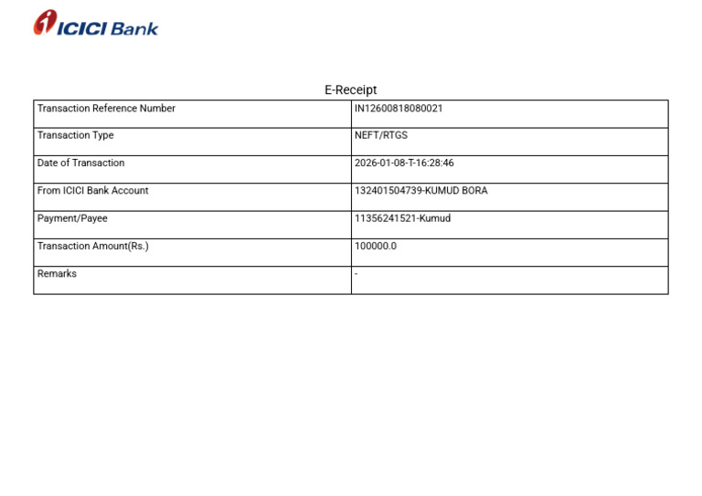 NEFT Transaction E-Receipt Details | PDF