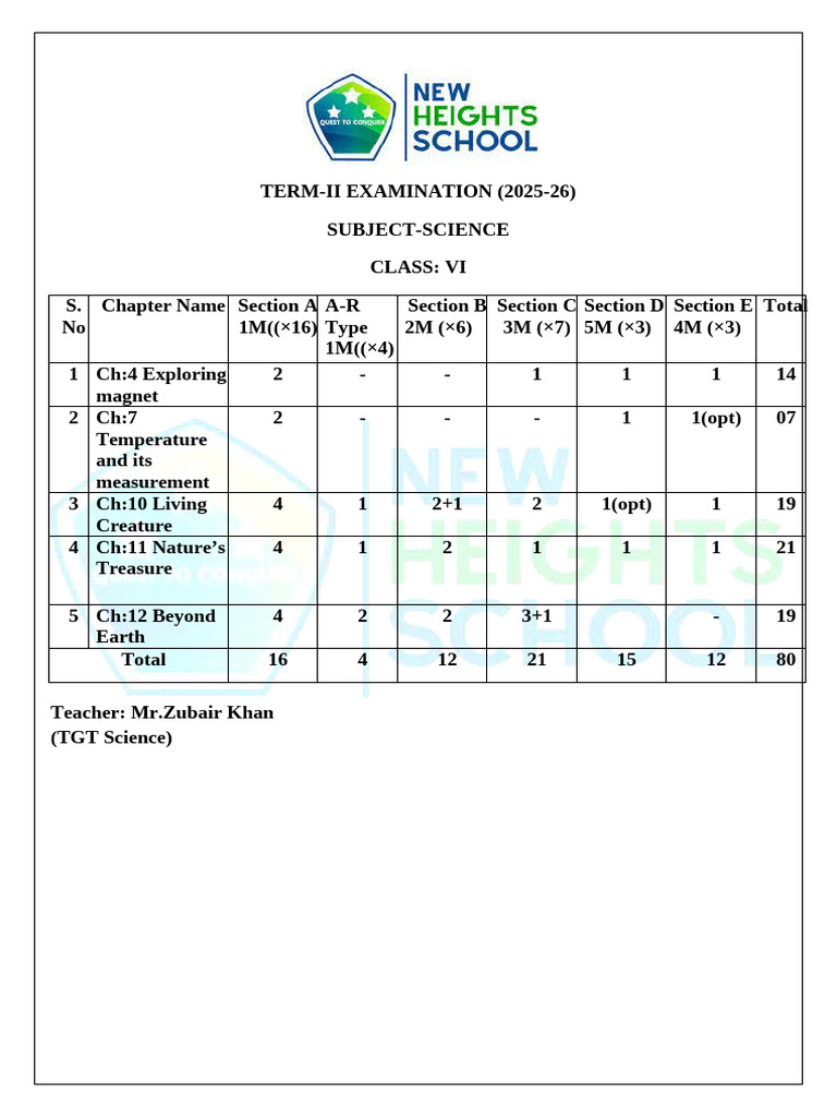 Class VI Science Term-II Exam 2025-26 | PDF
