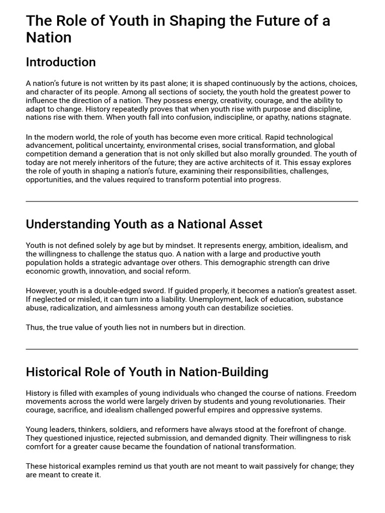 The Role of Youth in Shaping the Future of a Nation Essay | PDF ...