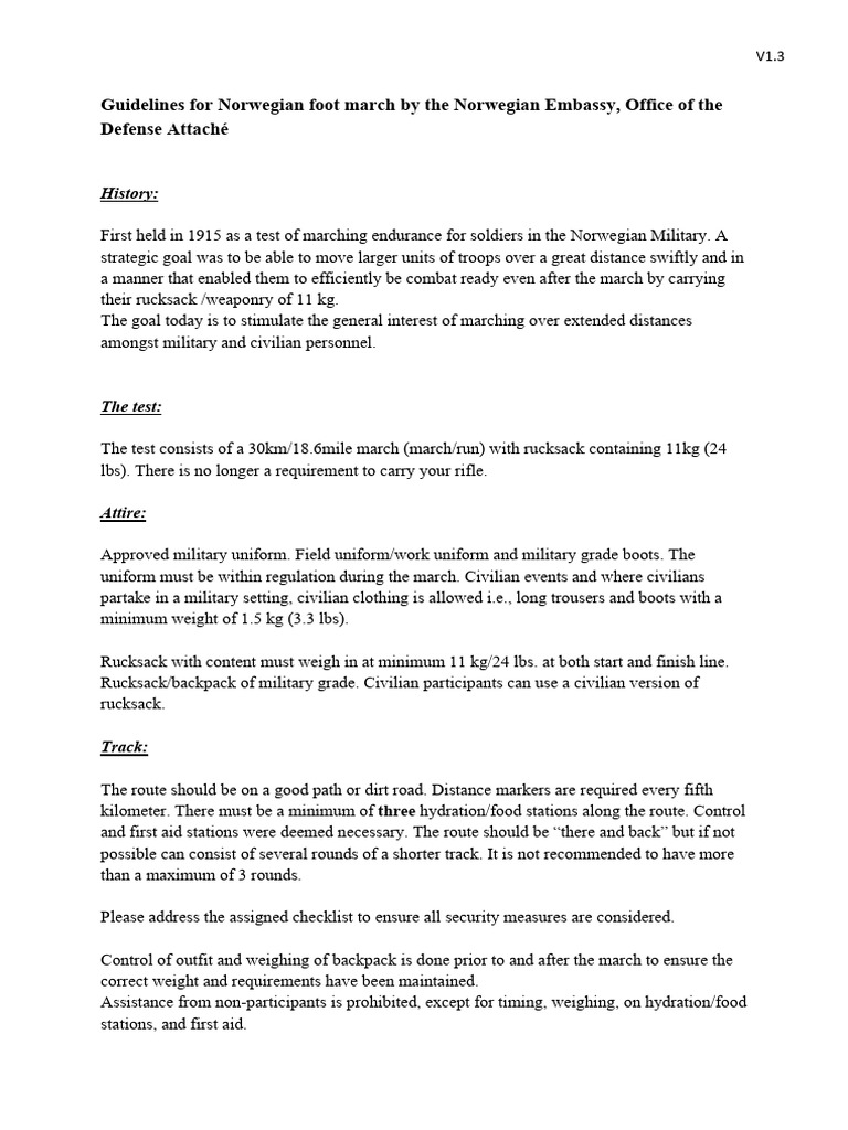 Norwegian Foot March Guidelines | PDF | Backpack