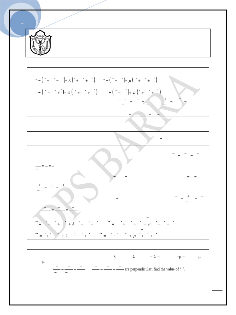 3D Geometry Worksheet for Class 12 | PDF | Line (Geometry) | Elementary ...