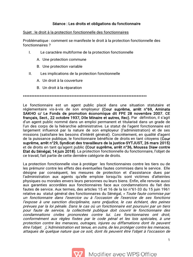 Protection fonctionnelle des fonctionnaires | PDF | Justice | Crime et ...