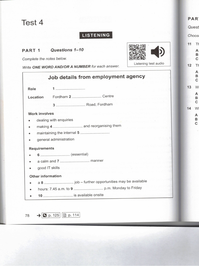 IELTS-Test 4 + Solutions For Listening and Reading | PDF