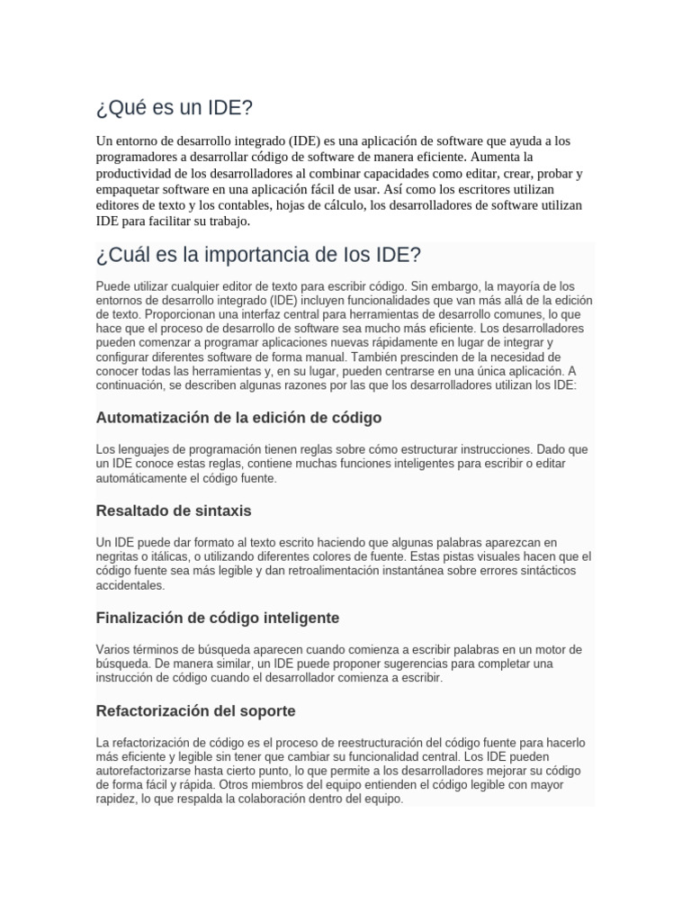 Importancia de los IDE en programación | PDF | Entorno de desarrollo ...