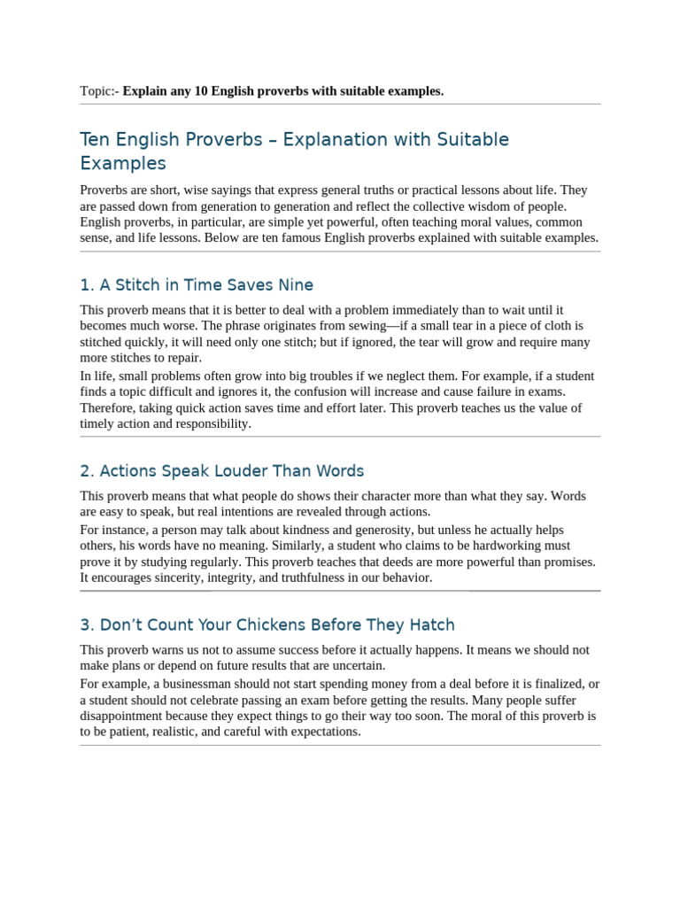 10 English Proverbs Explained with Examples | PDF | Proverb | Wisdom