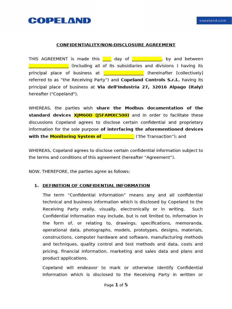 ModBus NDA_template 2023 - EnG | PDF | Confidentiality | Information