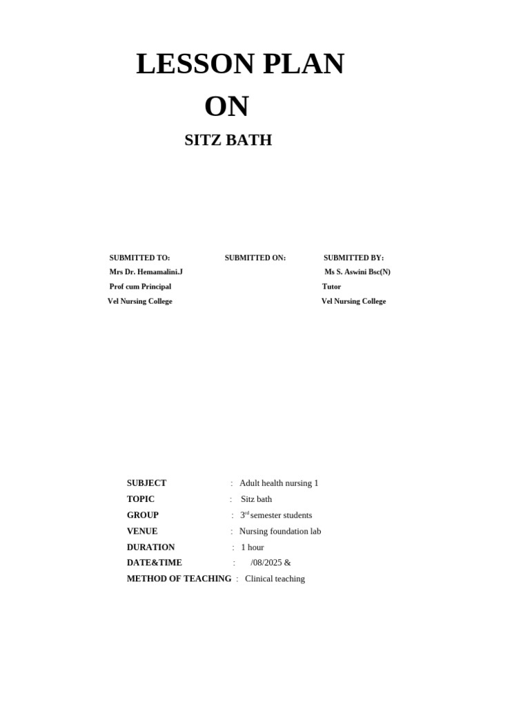 Sitz Bath Lesson Plan for Nursing Students | PDF | Hemorrhoid | Medical ...