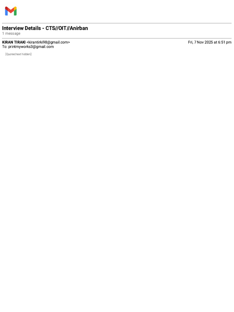 Gmail - Interview Details - CTS__OIT__Anirban | PDF