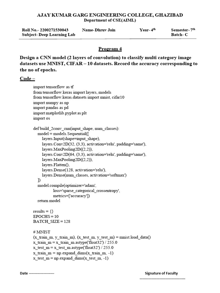 CNN Model for MNIST and CIFAR-10 Classification | PDF | Computational ...