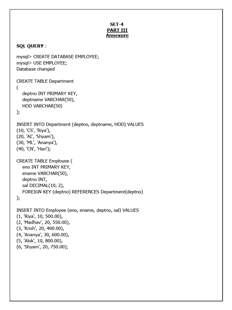 SQL Database Creation for Employees | PDF