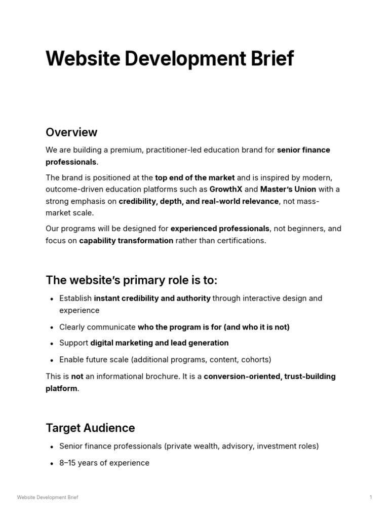 Premium Website Brief for Finance Education | PDF | Web Development ...