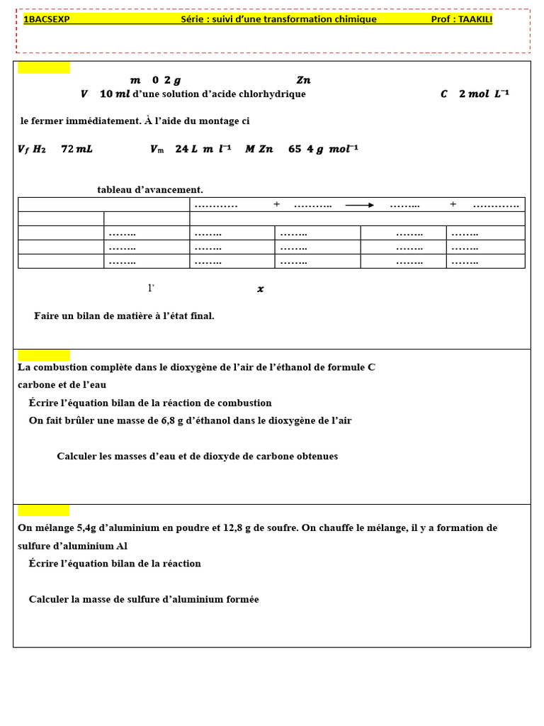 Réactions chimiques et bilans de matière | PDF