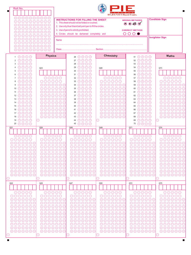 Exam Answer Sheet Instructions | PDF