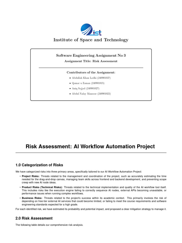 Risk Assessment for AI Workflow Project | PDF | Risk | Risk Assessment