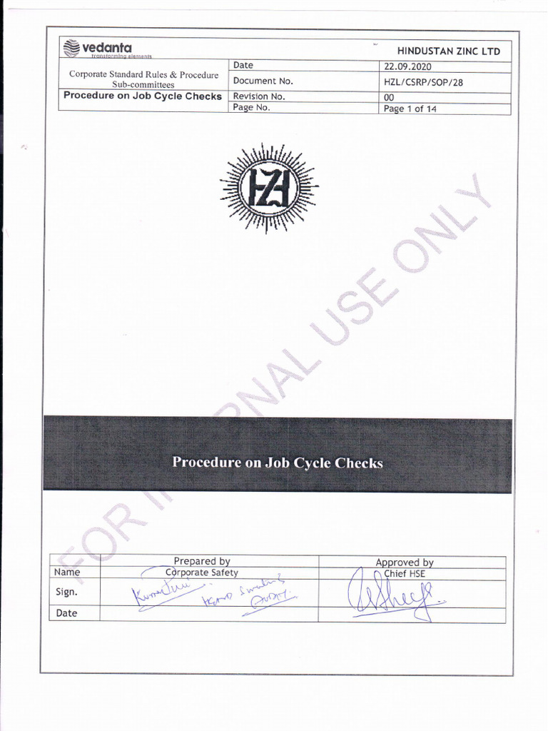 Job Cycle Check Procedure Overview | PDF | Personal Protective ...