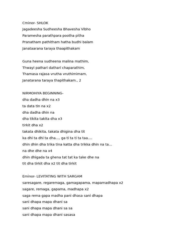 Cminor and Eminor Sargam Exercises | PDF